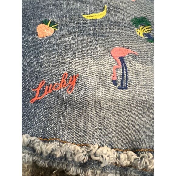 Lucky Brand flamingos pineapple watermelon embroidered jeans  shorts - Picture 5 of 14